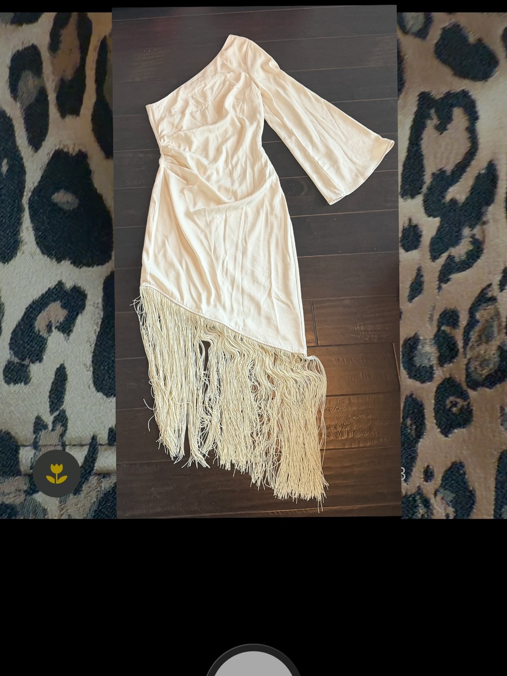 Anthropologie Cream One-Shoulder Fringe Cocktail Dress